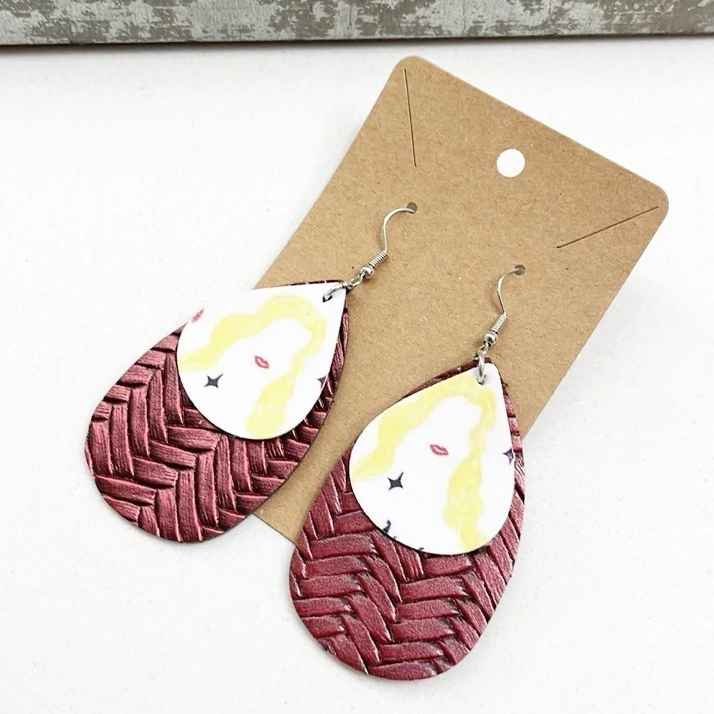 Girl silhouette print teardrop hand made earrings